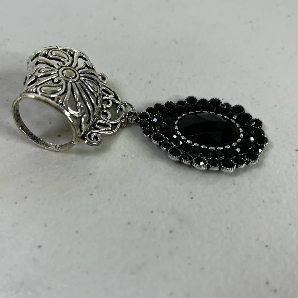 Elegant Silver toned scarf slide/bail  with Black Pendant - scarf jewelry NWOT